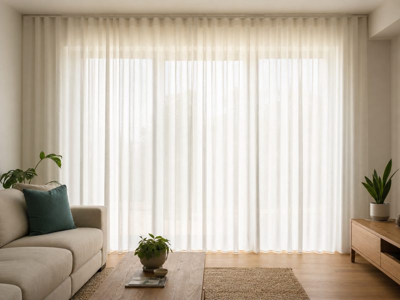 Floor-length S-fold sheer curtains